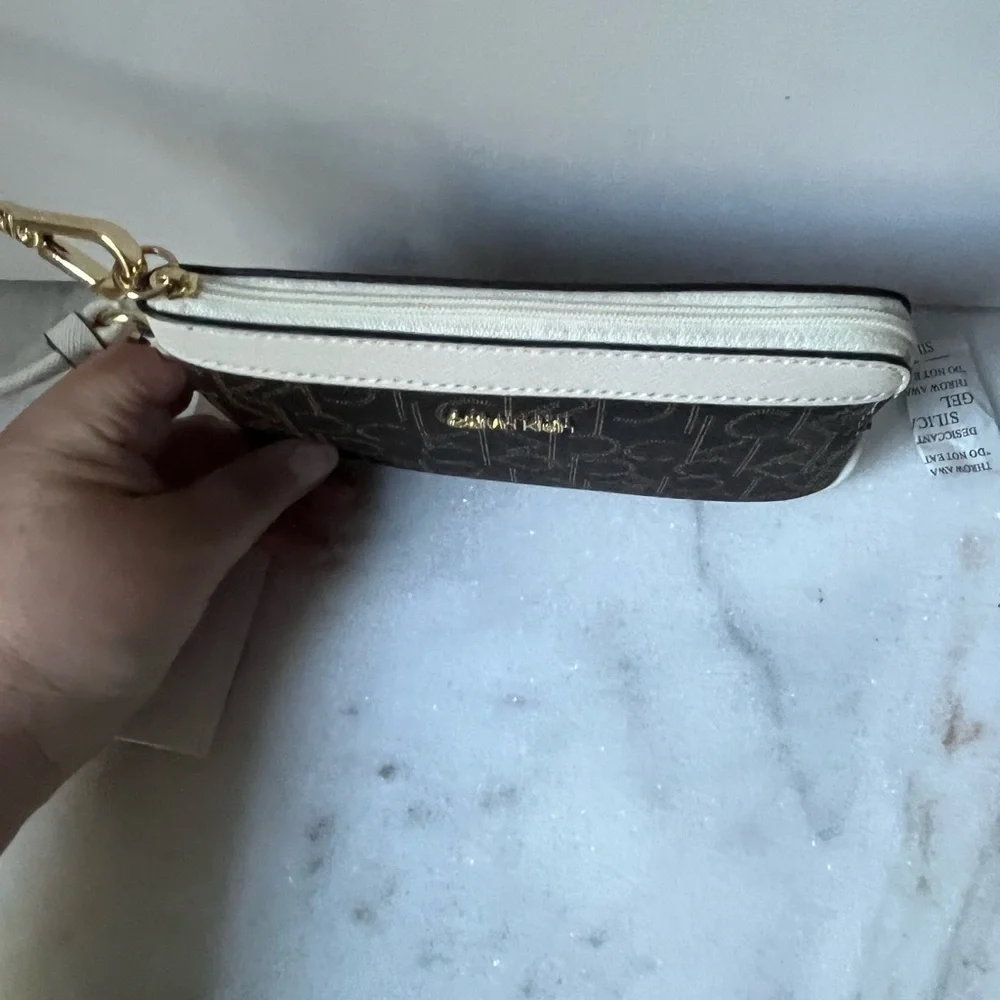 Calvin Klein wristlet wallet brown logo
